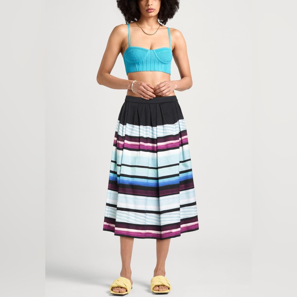 Dries Van Noten Sakura Stripe‎ Pleated Midi Skirt